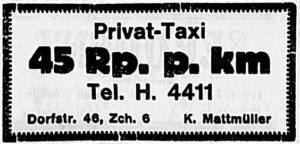 Annonce Privat-Taxi K. Mattmüller
