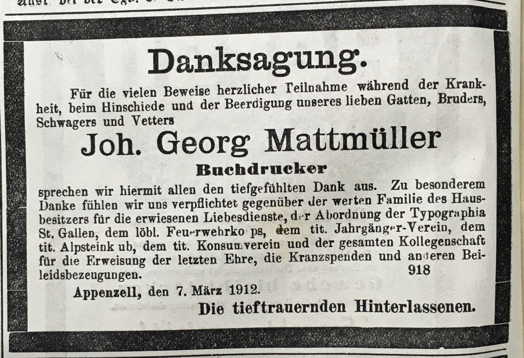 Danksagung Johann Georg Mattmüller
